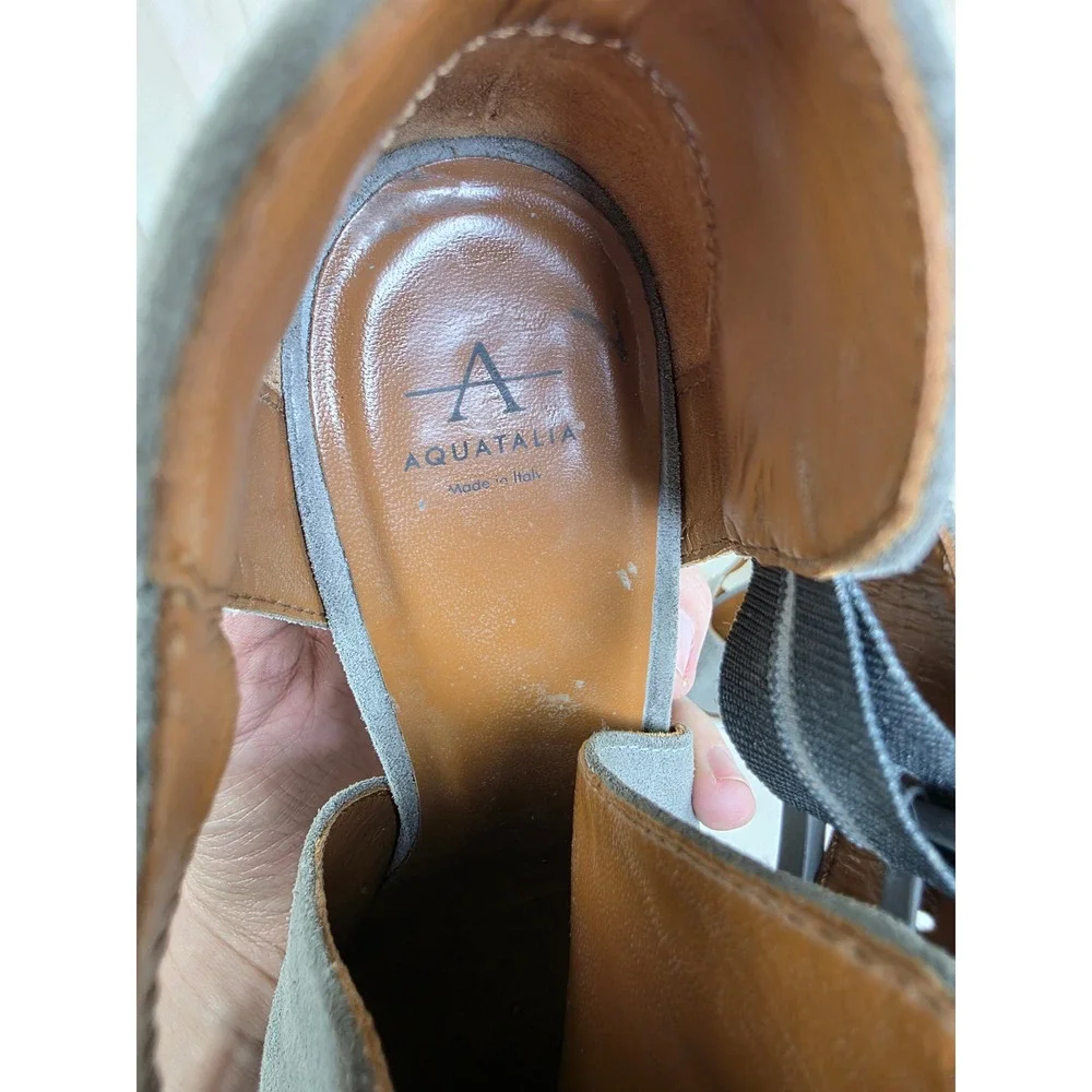 Aquatalia Freddie Grey Suede Cutout Ankle‎ Boots Block Heel Made in Italy